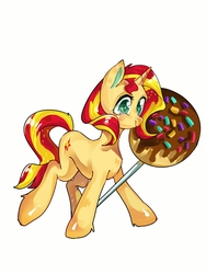 Size: 1440x1920 | Tagged: safe, artist:royal, sunset shimmer, pony, unicorn, g4, candy, female, food, lollipop, mare, simple background, solo