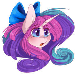 Size: 1337x1279 | Tagged: safe, artist:skylacuna, oc, oc only, pony, unicorn, bow, bust, female, hair bow, mare, portrait, simple background, solo, transparent background