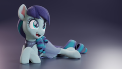 Size: 6190x3482 | Tagged: safe, alternate version, artist:therealdjthed, coloratura, earth pony, pony, g4, 3d, 3d model, blender, blender cycles, cute, cycles render, female, happy, lying, mare, model:djthed, rara, rarabetes, simple background, smiling, solo, wallpaper