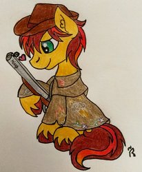 Size: 1024x1245 | Tagged: safe, artist:dawn-designs-art, oc, oc only, oc:storm chaser, earth pony, pony, gun, ponies of the vineyard, rpg, solo, weapon