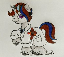 Size: 1024x910 | Tagged: safe, artist:dawn-designs-art, oc, oc only, oc:dr. haus, pony, unicorn, alcohol, ponies of the vineyard, solo, traditional art, whiskey