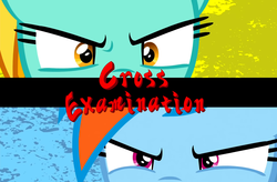 Size: 1920x1257 | Tagged: safe, edit, edited screencap, screencap, lightning dust, rainbow dash, g4, the washouts (episode), ace attorney, close-up, confrontation, eye, eyes, phoenix wright, phoenix wright: ace attorney, text