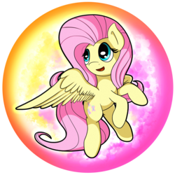 Size: 2539x2539 | Tagged: safe, artist:flamevulture17, fluttershy, pegasus, pony, g4, female, high res, looking away, mare, open mouth, orb, smiling, solo, spread wings, turned head, wings