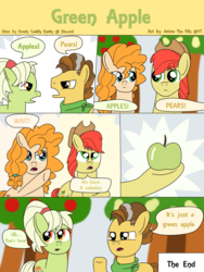 Size: 1500x2000 | Tagged: safe, artist:artistathefilly, bright mac, grand pear, granny smith, pear butter, earth pony, pony, g4, the perfect pear, comic, green apple, young grand pear, young granny smith, younger