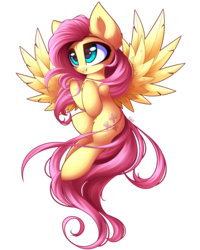 Size: 4000x5000 | Tagged: safe, artist:kaleido-art, fluttershy, pegasus, pony, g4, absurd resolution, chest fluff, cute, female, flying, hooves to the chest, mare, shyabetes, simple background, smiling, solo, spread wings, transparent background, wings