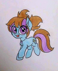 Size: 540x658 | Tagged: safe, artist:dawn-designs-art, oc, oc only, oc:dawn, earth pony, pony, blue, blue coat, brown mane, female, filly, jewelry, necklace, pigtails, purple eyes, solo