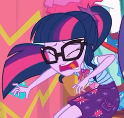 Size: 367x350 | Tagged: safe, screencap, sci-twi, twilight sparkle, equestria girls, equestria girls series, g4, rollercoaster of friendship, clothes, cropped, eyes closed, faic, female, geode of telekinesis, glasses, open mouth, photo booth, photo booth (song), ponytail, skirt