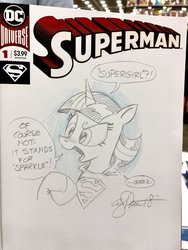 Size: 1536x2048 | Tagged: safe, artist:andypriceart, twilight sparkle, pony, g4, female, male, monochrome, pencil drawing, solo, superman, traditional art