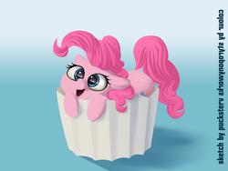 Size: 3968x2976 | Tagged: safe, artist:pucksterv, artist:styroponyworks, pinkie pie, earth pony, pony, g4, collaboration, cupcake, cute, fangs, female, food, high res, mare, open mouth, solo