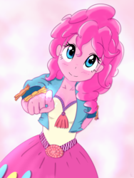 Size: 1500x2000 | Tagged: safe, artist:yinglung, pinkie pie, equestria girls, g4, blushing, cute, diapinkes, female, imminent boop, looking at you, pink, pointing, solo