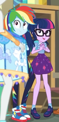 Size: 320x655 | Tagged: safe, screencap, rainbow dash, rarity, sci-twi, twilight sparkle, equestria girls, equestria girls specials, g4, my little pony equestria girls: better together, my little pony equestria girls: rollercoaster of friendship, converse, cropped, female, geode of telekinesis, photo booth (song), ponytail, shoes, sneakers