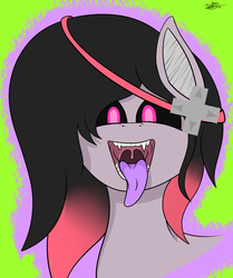 Size: 3013x3610 | Tagged: safe, artist:jujuwilly, derpibooru exclusive, oc, oc only, oc:lone lye, accessory, black eye, high res, human teeth, looking at you, mawshot, needs more saturation, open mouth, solo, tongue out