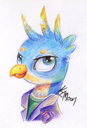 Size: 786x1152 | Tagged: safe, artist:lailyren, gallus, griffon, g4, bust, clothes, male, solo, traditional art
