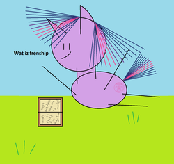 Size: 1520x1432 | Tagged: safe, twilight sparkle, pony, unicorn, friendship is magic, g4, my little pony: friendship is magic, 1000 hours in ms paint, book, female, grass, ms paint, satanic ritual, sky, smiling, solo