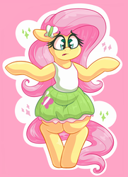 Size: 1968x2718 | Tagged: safe, artist:graphene, fluttershy, pegasus, pony, g4, abstract background, balancing, bipedal, clothes, cute, equestria girls outfit, equestria girls ponified, female, mare, ponified, shyabetes, skirt, solo, standing