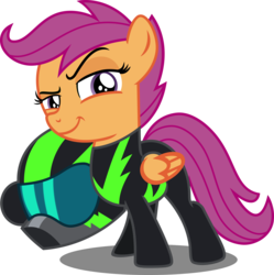 Size: 4170x4188 | Tagged: safe, artist:vector-brony, scootaloo, pegasus, pony, g4, the washouts (episode), absurd resolution, clothes, female, filly, helmet, pint-sized dynamite, raised eyebrow, simple background, solo, transparent background, uniform, vector, washouts uniform