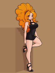 Size: 1215x1600 | Tagged: safe, artist:scorpdk, adagio dazzle, human, equestria girls, rainbow rocks, adoragio, adorasexy, against wall, backbend, big breasts, black dress, boob window, breasts, busty adagio dazzle, cleavage, clothes, curvy, cute, dress, female, gem, high heels, humanized, jewelry, large voluminous hair, legs, little black dress, looking at you, minidress, necklace, open mouth, sexy, shoes, siren gem, smiling, smiling at you, solo, stiletto heels, stupid sexy adagio dazzle, thighs, wide hips