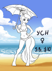 Size: 700x949 | Tagged: safe, artist:adeptus-monitus, oc, anthro, advertisement, beach, commission, umbrella, ych example, your character here