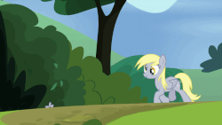 Size: 806x454 | Tagged: safe, edit, edited screencap, screencap, derpy hooves, pinkie pie, pegasus, pony, g4, rock solid friendship, animated, female, food, gif, mare, pointing