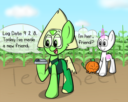 Size: 886x714 | Tagged: safe, artist:techreel, alicorn, earth pony, gem (race), gem pony, pegasus, pony, unicorn, commission, crossover, female, gem, mare, peridot, peridot (steven universe), ponified, pumpkin, pumpkin (steven universe), steven universe, ych example, your character here