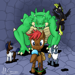 Size: 1500x1500 | Tagged: safe, artist:mitconnors, dragon, adventure, cave, doctor, dragonoid, dungeon, ranger, rpg, summoner, treasure