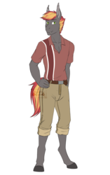 Size: 951x1510 | Tagged: safe, artist:blackblood-queen, oc, oc only, oc:savory zest, bat pony, anthro, unguligrade anthro, bat pony oc, clothes, commission, fangs, male, shirt, shorts, simple background, slit pupils, smiling, solo, stallion, transparent background