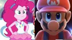 Size: 1920x1080 | Tagged: safe, pinkie pie, equestria girls, equestria girls specials, g4, my little pony equestria girls: better together, my little pony equestria girls: rollercoaster of friendship, angry, comparison, crossover, female, geode of sugar bombs, male, mario, super mario bros., super smash bros., super smash bros. ultimate