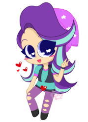 Size: 2872x4016 | Tagged: safe, artist:kittyrosie, starlight glimmer, equestria girls, g4, beanie, chibi, colored pupils, cute, female, glimmerbetes, hat, heart, heart eyes, human coloration, peace sign, simple background, solo, transparent background, wingding eyes