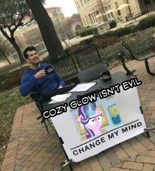 Size: 665x732 | Tagged: safe, edit, cozy glow, starlight glimmer, g4, season 8, change my mind, cozy glow drama, cozy glow's true goal, hilarious in hindsight, i mean i see, irl, meme, mug, op is wrong, photo, steven crowder
