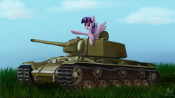 Size: 1920x1080 | Tagged: safe, artist:alexey29, twilight sparkle, alicorn, pony, g4, female, kv-1, solo, tank (vehicle), twilight sparkle (alicorn), world war ii