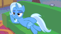 Size: 1280x720 | Tagged: safe, trixie, human, pony, unicorn, g4, road to friendship, animated, couch, draw me like one of your french girls, female, human male, leonardo dicaprio, looking back, male, mare, prone, titanic
