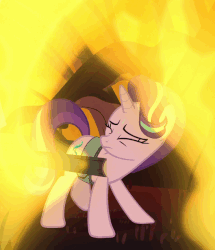 Size: 546x634 | Tagged: safe, screencap, starlight glimmer, pony, unicorn, g4, road to friendship, season 8, animated, female, fire, flame geyser, frightened, mare, rearing, solo