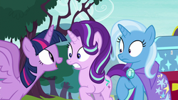 Size: 1280x720 | Tagged: safe, screencap, starlight glimmer, trixie, twilight sparkle, alicorn, pony, unicorn, g4, road to friendship, female, male, mare, stallion, twilight sparkle (alicorn)