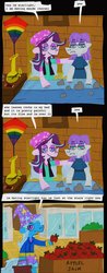 Size: 636x1618 | Tagged: safe, artist:cate wurtz, maud pie, starlight glimmer, trixie, earth pony, unicorn, semi-anthro, g4, apple, bipedal, bong, clothes, comic, dialogue, equestria girls outfit, female, food, kite, lesbian, polyamory, ship:startrix, shipping, starmaud, starmauxie