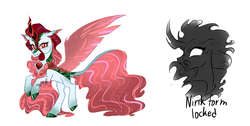 Size: 2000x1009 | Tagged: safe, artist:sapphirescarletta, oc, oc only, changeling, hybrid, kirin, adoptable, solo