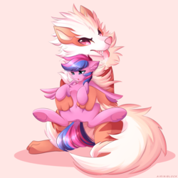 Size: 3333x3333 | Tagged: safe, artist:airiniblock, oc, oc only, arcanine, pony, rcf community, cute, duo, high res, pokémon, pokémon red and blue