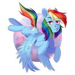 Size: 1600x1600 | Tagged: safe, artist:hollybright, rainbow dash, pegasus, pony, g4, ambiguous facial structure, backwards cutie mark, female, mare, solo