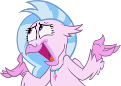 Size: 1480x1046 | Tagged: safe, silverstream, classical hippogriff, hippogriff, school raze, cute, diastreamies, faic, female, open beak, shrug, silly, simple background, solo, transparent background, vector