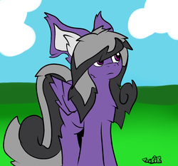 Size: 1319x1230 | Tagged: safe, artist:deusexkittycoon, oc, oc only, oc:sharpy heavenstorm, pony, cloud, female, grass, mare, simple background, solo, stare, wings