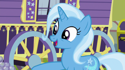 Size: 1280x720 | Tagged: safe, screencap, trixie, pony, unicorn, g4, road to friendship, cute, diatrixes, female, mare, open mouth, smiling, solo