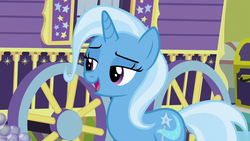 Size: 1280x720 | Tagged: safe, screencap, trixie, pony, unicorn, g4, road to friendship, female, lidded eyes, mare, open mouth, solo