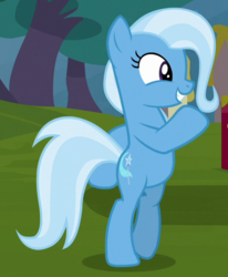 Size: 511x620 | Tagged: safe, screencap, trixie, pony, unicorn, g4, road to friendship, belly, bipedal, cropped, cute, diatrixes, female, grin, mare, moonwalk, smiling, solo