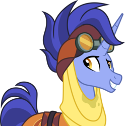 Size: 3000x3019 | Tagged: safe, artist:cloudy glow, hoo'far, pony, saddle arabian, unicorn, g4, road to friendship, clothes, goggles, high res, male, simple background, smiling, solo, stallion, sweat, teeth, transparent background, vector