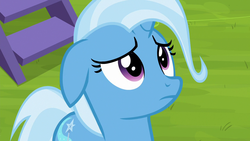 Size: 1280x720 | Tagged: safe, screencap, trixie, pony, unicorn, g4, my little pony: friendship is magic, road to friendship, female, floppy ears, frown, mare, solo