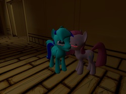 Size: 1024x768 | Tagged: safe, artist:nightmenahalo117, oc, oc:nightmena, earth pony, pegasus, pony, 3d, blushing, brother and sister, cheek kiss, couple, female, incest, kissing, male, mare, night sky, shipping, stallion, straight