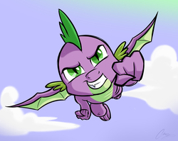 Size: 3900x3110 | Tagged: safe, artist:oinktweetstudios, spike, dragon, g4, season 8, fist, flying, high res, male, solo, winged spike, wings