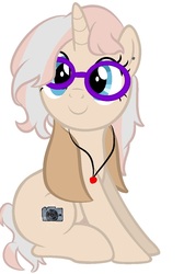 Size: 800x1193 | Tagged: safe, artist:alari1234-bases, artist:macadoptables, oc, oc only, oc:media manewitz valencia, pony, unicorn, icey-verse, base used, clothes, coat, ear piercing, earring, female, glasses, jewelry, magical lesbian spawn, mare, necklace, next generation, offspring, parent:grace manewitz, parent:vignette valencia, parents:grace valencia, piercing, simple background, solo, white background