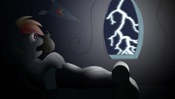 Size: 2560x1440 | Tagged: safe, artist:rainb0wdashie, rainbow dash, g4, bedroom, lightning