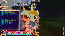 Size: 1366x768 | Tagged: safe, oc, oc only, oc:cherry feather (loe), oc:sweetie(empress)mya, hornet, pegasus, pony, unicorn, legends of equestria, 3d, armor, confusion, everfree forest, fusion, game, game screencap, glasses, lantern, levels, online, sunglasses, video game