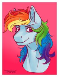 Size: 649x853 | Tagged: safe, artist:thasase1002, rainbow dash, pony, g4, bust, female, portrait, red background, simple background, solo